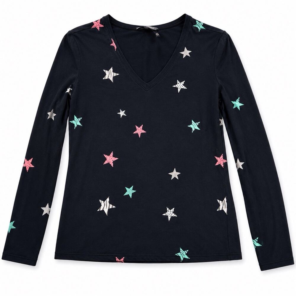 Rails T Shirt Semi Long Sleeve Multi Animal Star V-Neck Tee Shirt Large